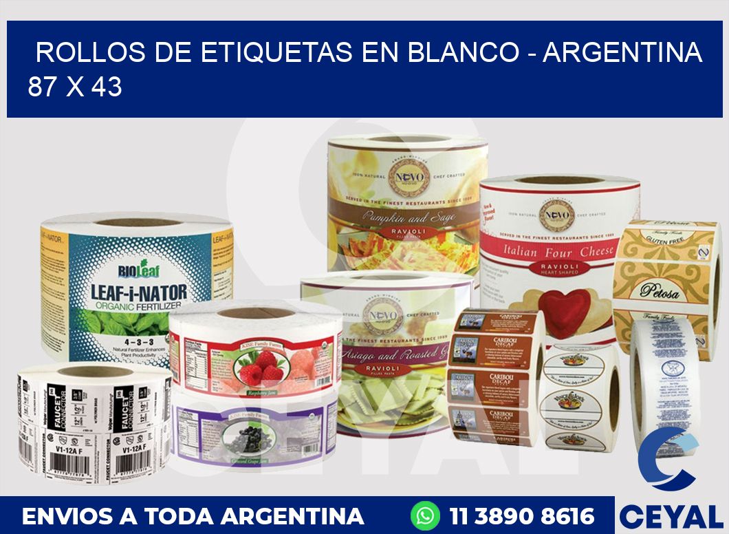 Rollos de etiquetas en blanco – Argentina 87 x 43