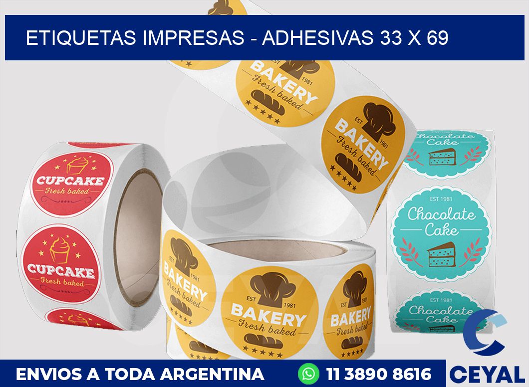 etiquetas impresas - Adhesivas 33 x 69