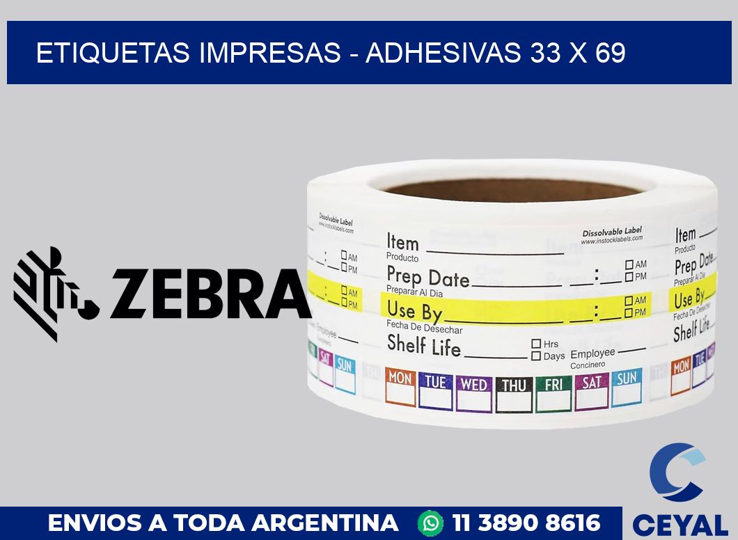 etiquetas impresas - Adhesivas 33 x 69