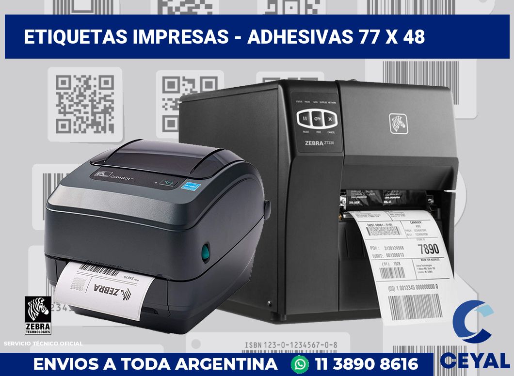 etiquetas impresas - Adhesivas 77 x 48
