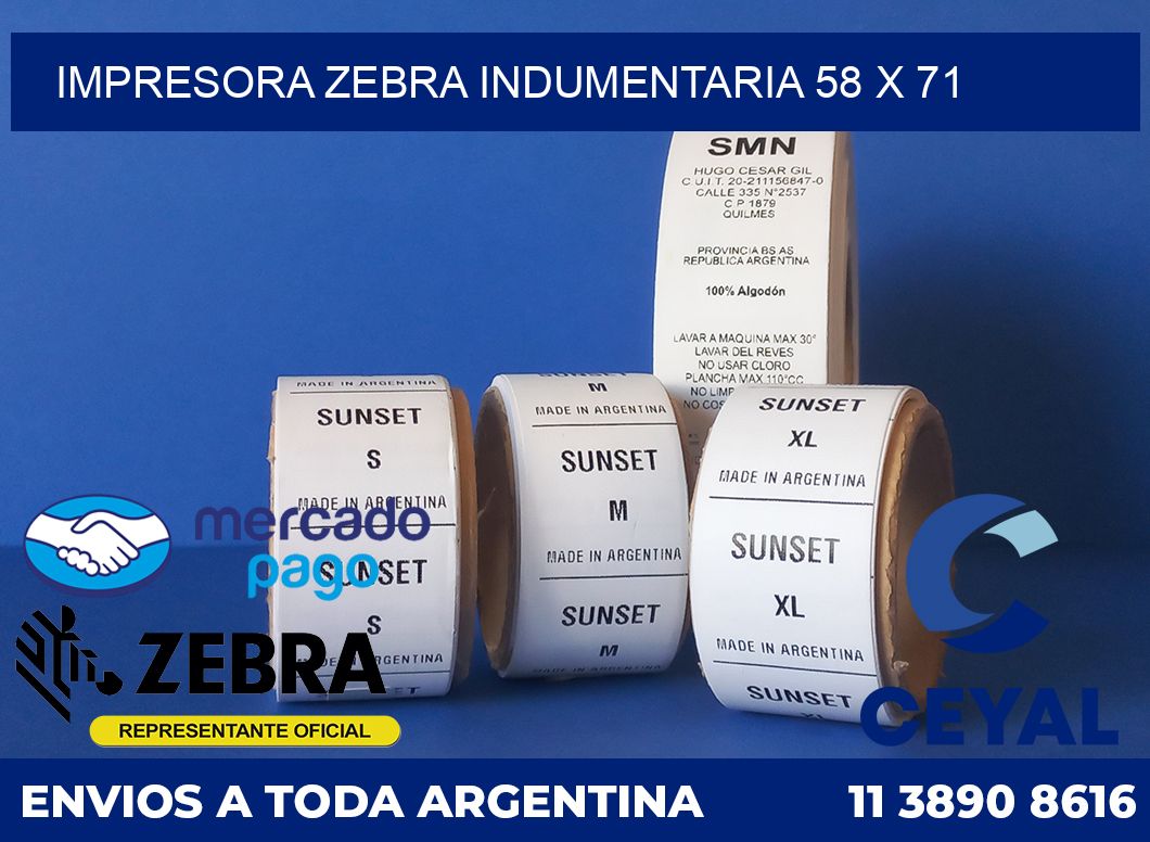 Impresora Zebra indumentaria 58 x 71