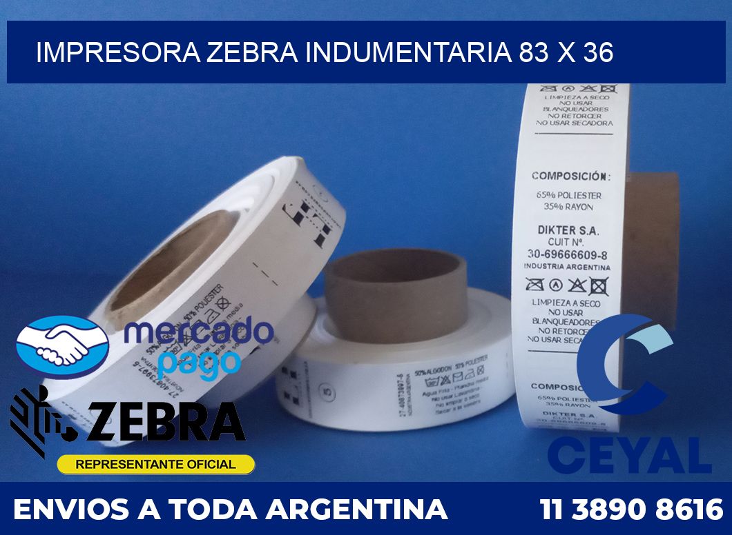 Impresora Zebra indumentaria 83 x 36