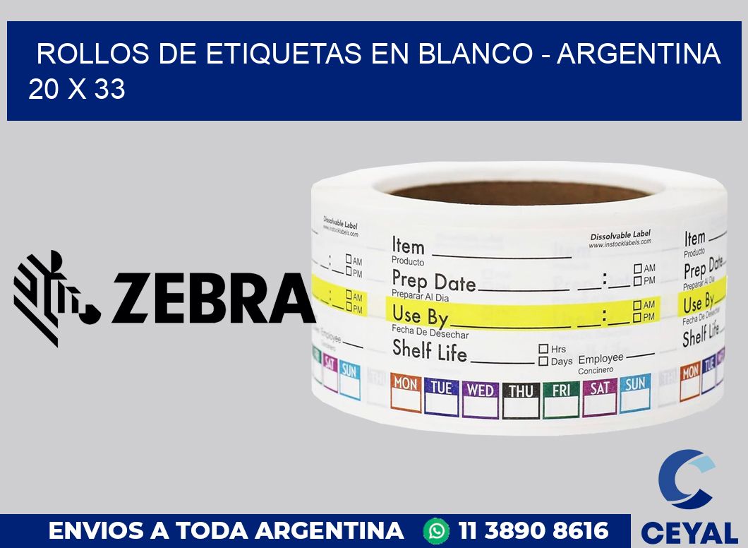 Rollos de etiquetas en blanco - Argentina 20 x 33