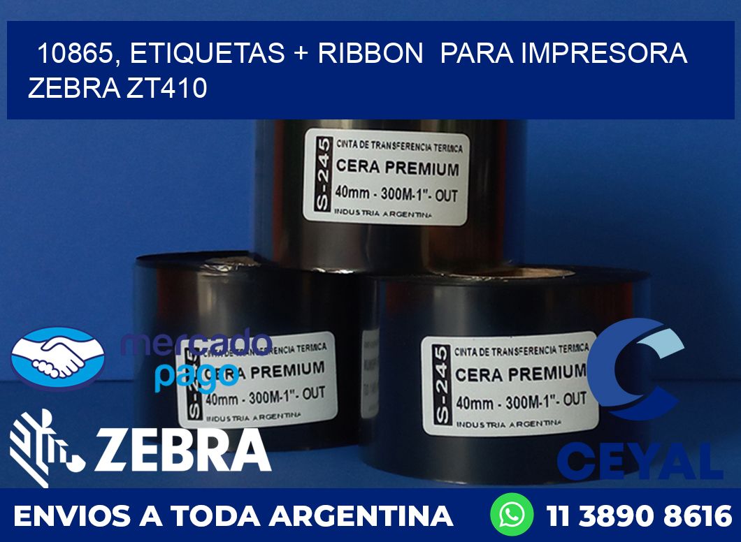 10865, etiquetas + ribbon  para impresora zebra ZT410