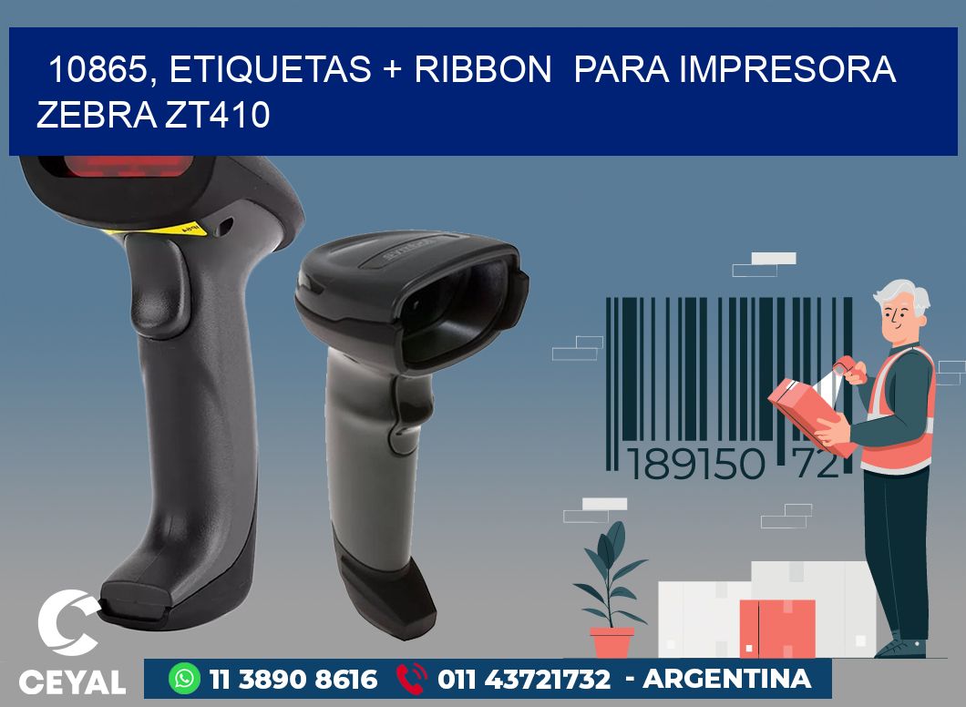 10865, etiquetas + ribbon  para impresora zebra ZT410