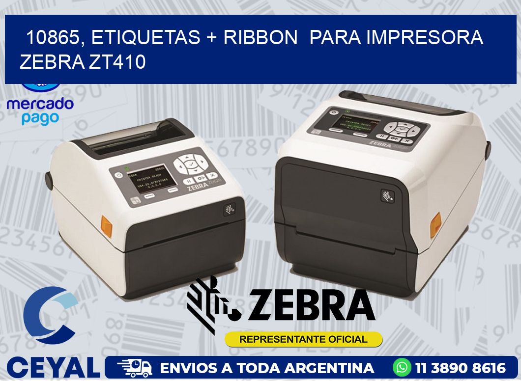 10865, etiquetas + ribbon  para impresora zebra ZT410