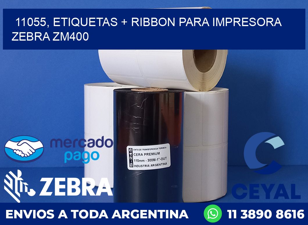 11055, etiquetas + ribbon para impresora zebra ZM400