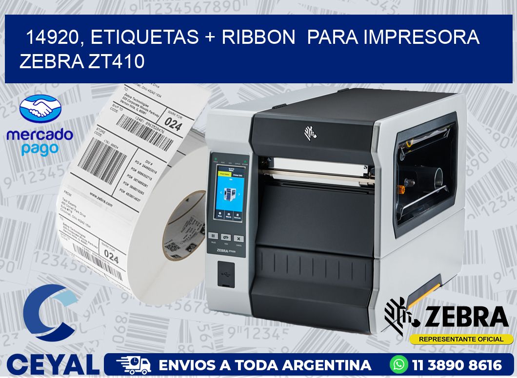 14920, etiquetas + ribbon  para impresora zebra ZT410