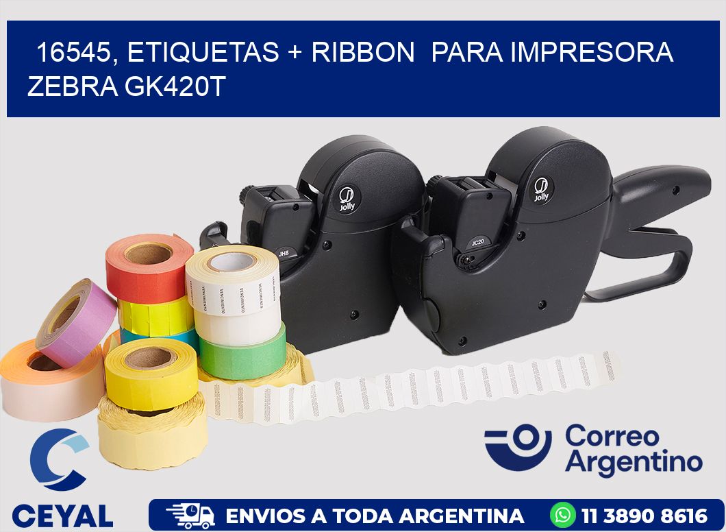 16545, etiquetas + ribbon  para impresora zebra GK420T