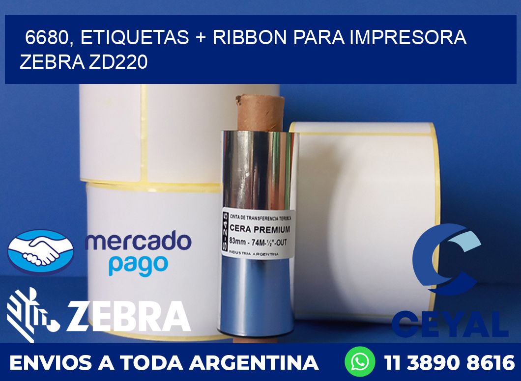 6680, etiquetas + ribbon para impresora zebra zd220