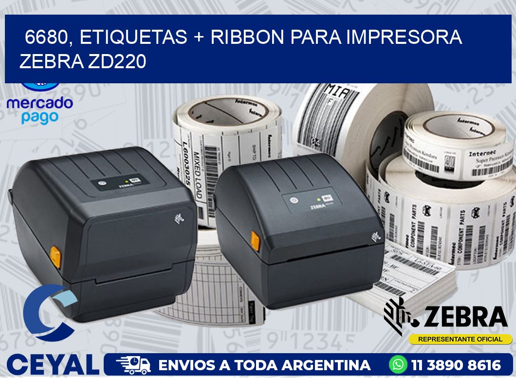 6680, etiquetas + ribbon para impresora zebra zd220