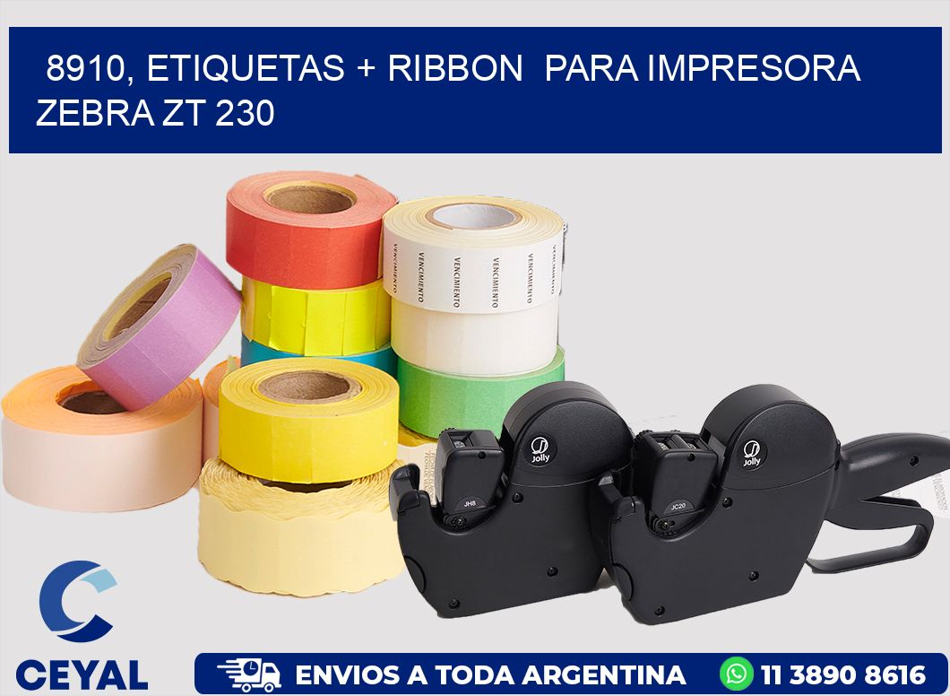8910, etiquetas + ribbon para impresora zebra ZT 230