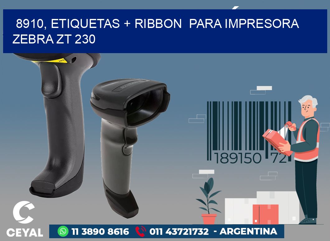 8910, etiquetas + ribbon para impresora zebra ZT 230