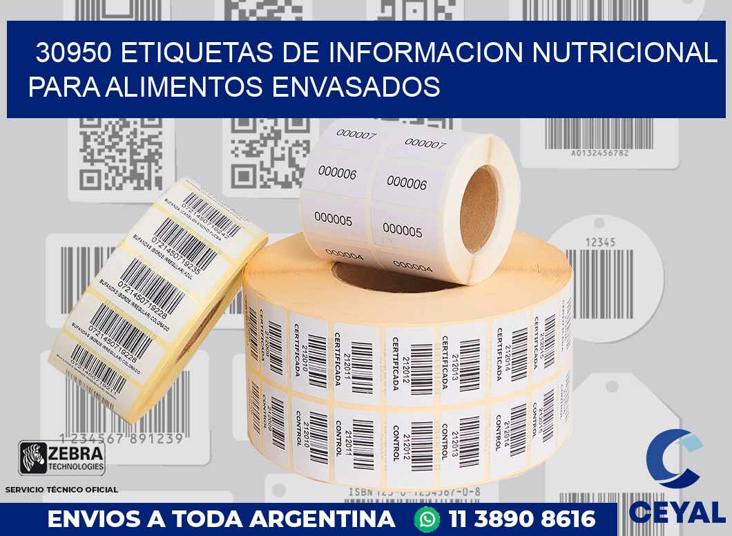 30950 ETIQUETAS DE INFORMACION NUTRICIONAL PARA ALIMENTOS ENVASADOS