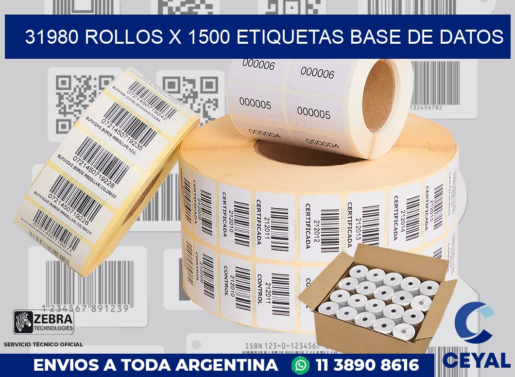 31980 Rollos x 1500 etiquetas base de datos
