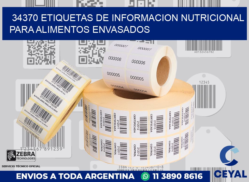 34370 ETIQUETAS DE INFORMACION NUTRICIONAL PARA ALIMENTOS ENVASADOS