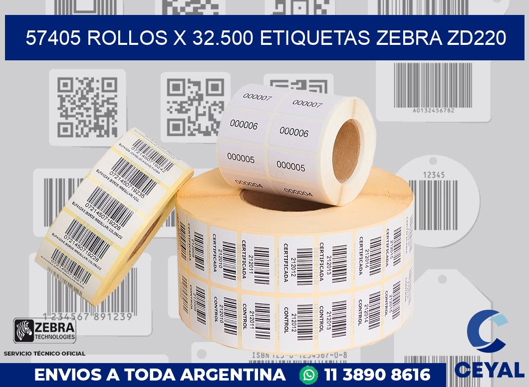 57405 Rollos x 32.500 etiquetas zebra zd220