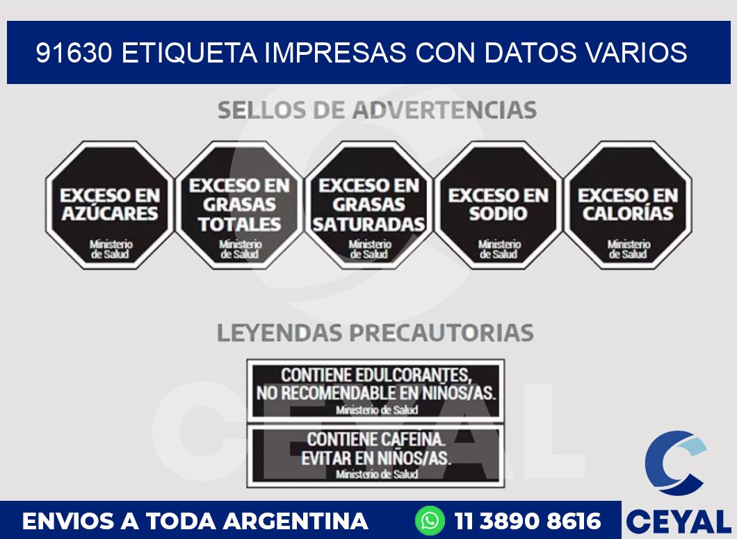 91630 ETIQUETA IMPRESAS CON DATOS VARIOS