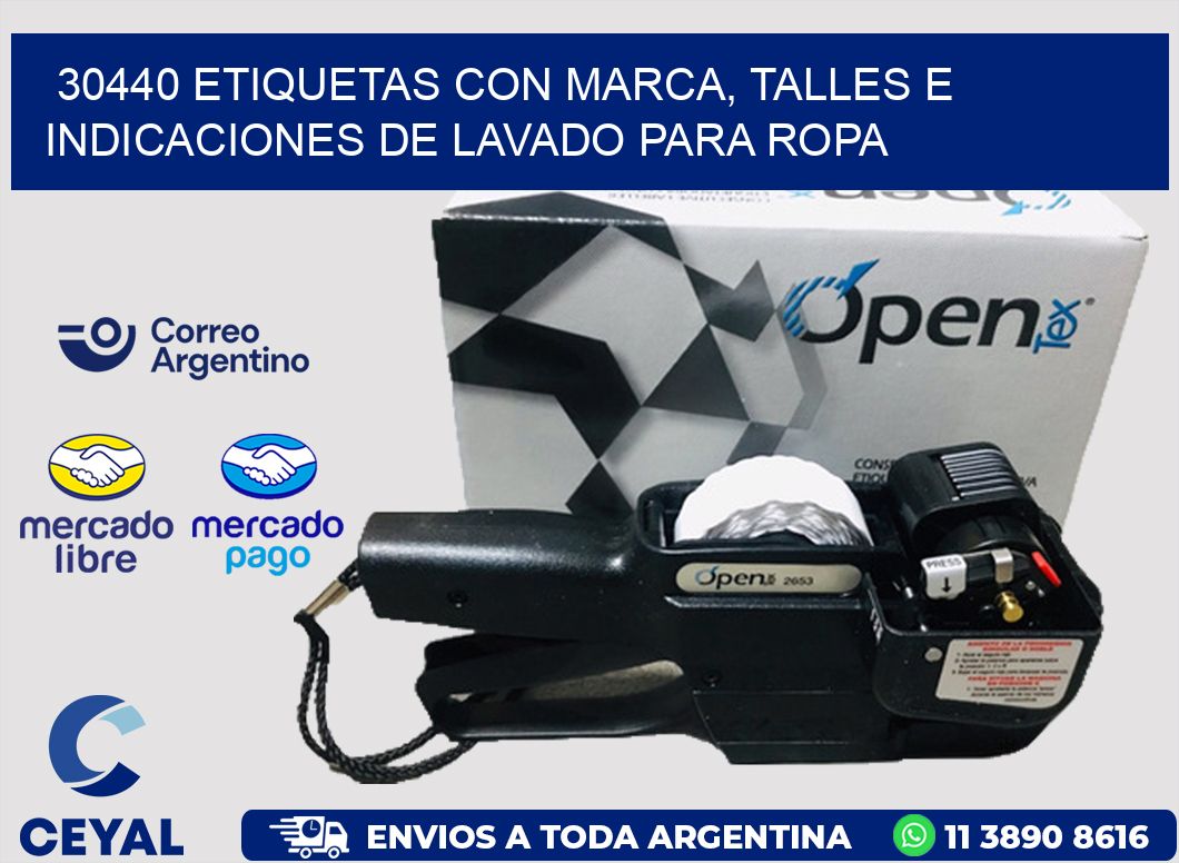 30440 ETIQUETAS CON MARCA, TALLES E INDICACIONES DE LAVADO PARA ROPA