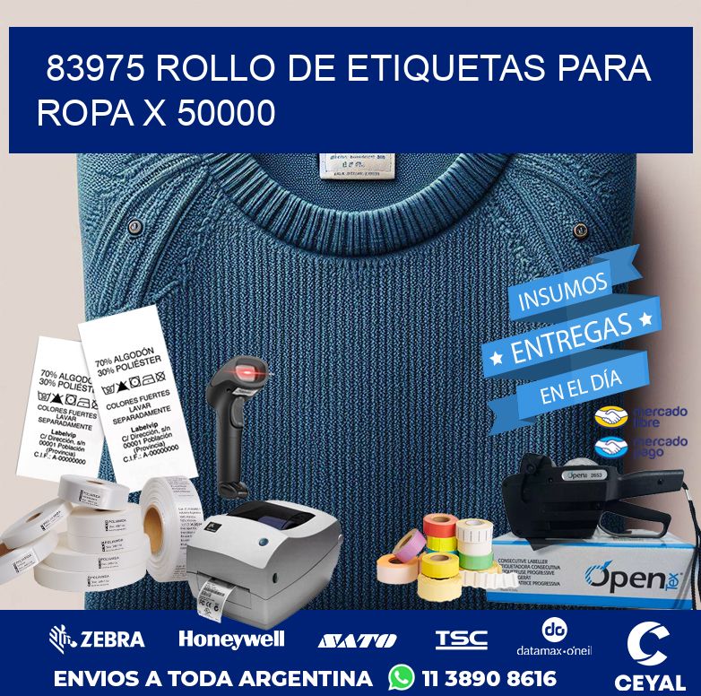 83975 ROLLO DE ETIQUETAS PARA ROPA X 50000