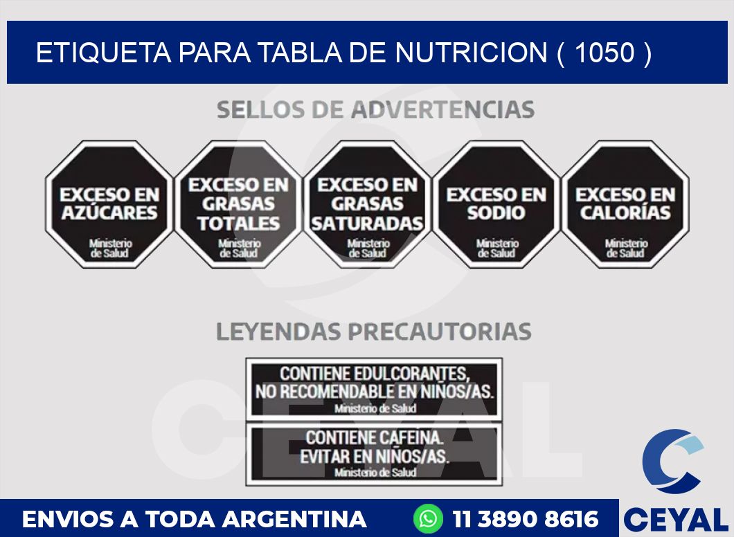 ETIQUETA PARA TABLA DE NUTRICION ( 1050 )