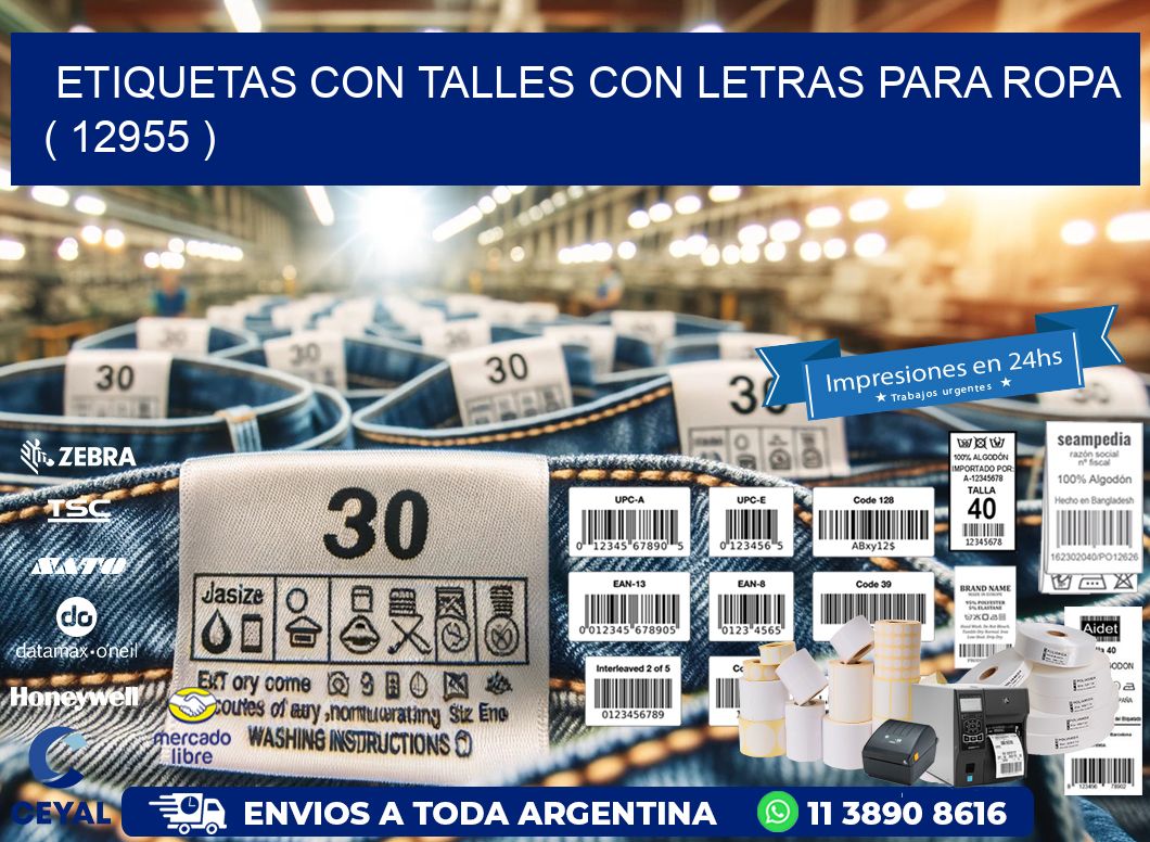 ETIQUETAS CON TALLES CON LETRAS PARA ROPA   ( 12955 )