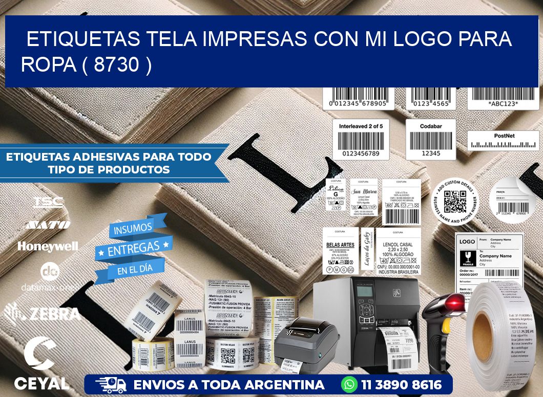 ETIQUETAS TELA IMPRESAS CON MI LOGO PARA ROPA ( 8730 )