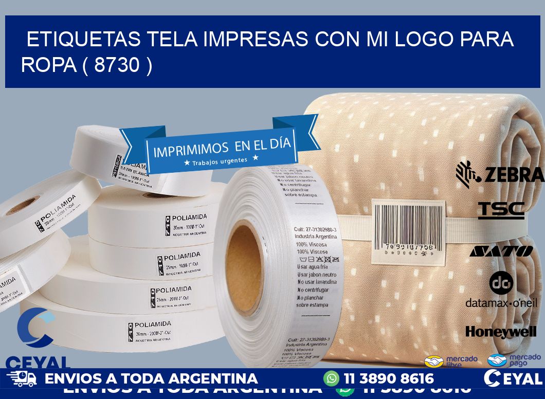 ETIQUETAS TELA IMPRESAS CON MI LOGO PARA ROPA ( 8730 )