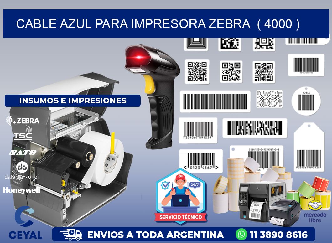 cable azul para impresora zebra  ( 4000 )