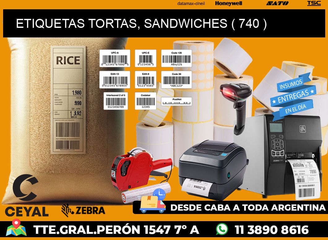 ETIQUETAS TORTAS, SANDWICHES ( 740 )