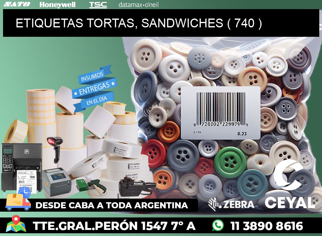 ETIQUETAS TORTAS, SANDWICHES ( 740 )