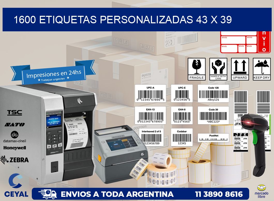 1600 ETIQUETAS PERSONALIZADAS 43 x 39