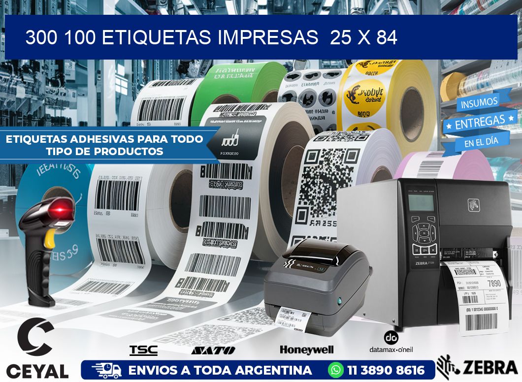 300 100 ETIQUETAS IMPRESAS  25 x 84