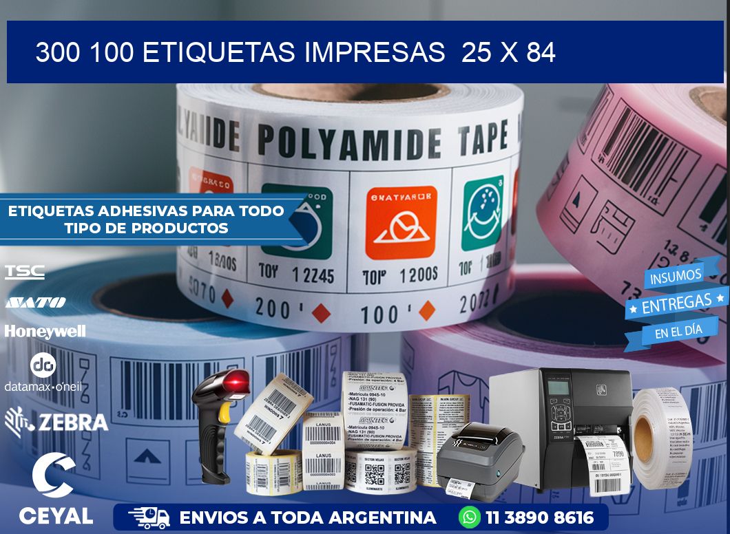 300 100 ETIQUETAS IMPRESAS  25 x 84