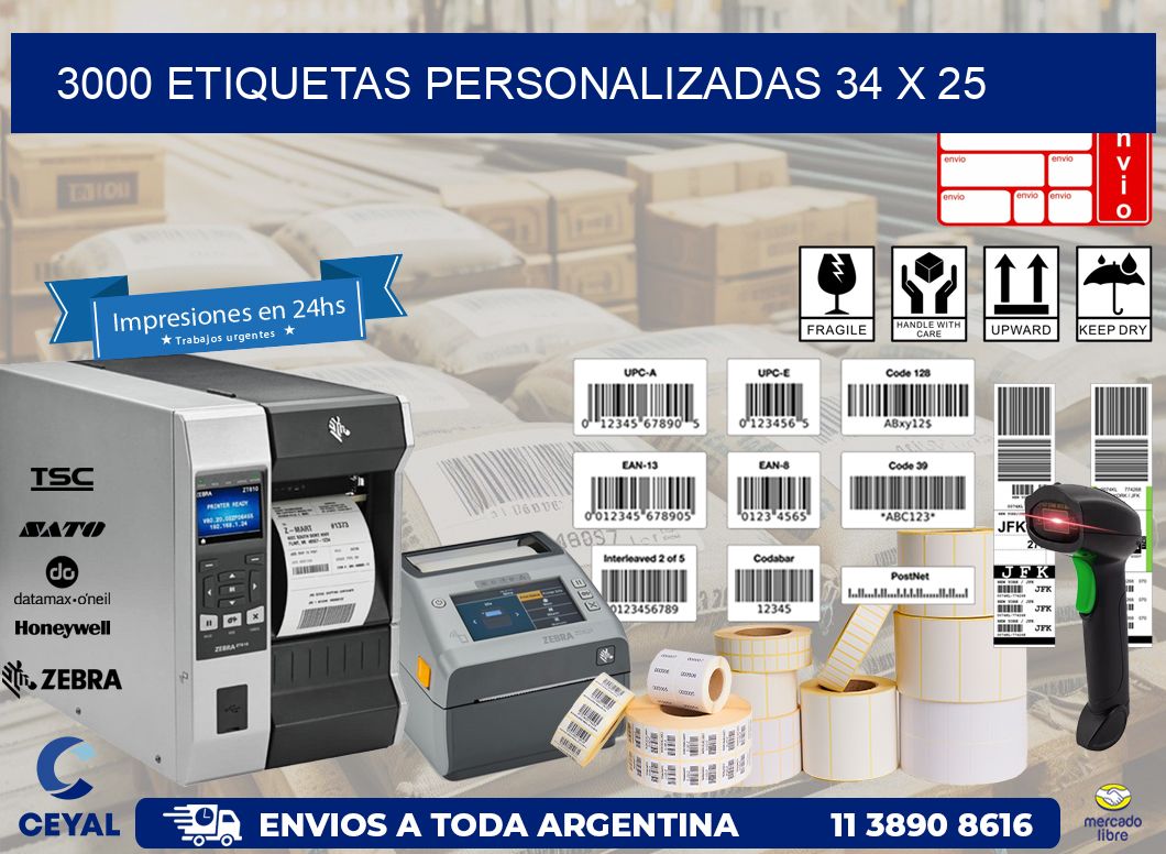 3000 ETIQUETAS PERSONALIZADAS 34 x 25