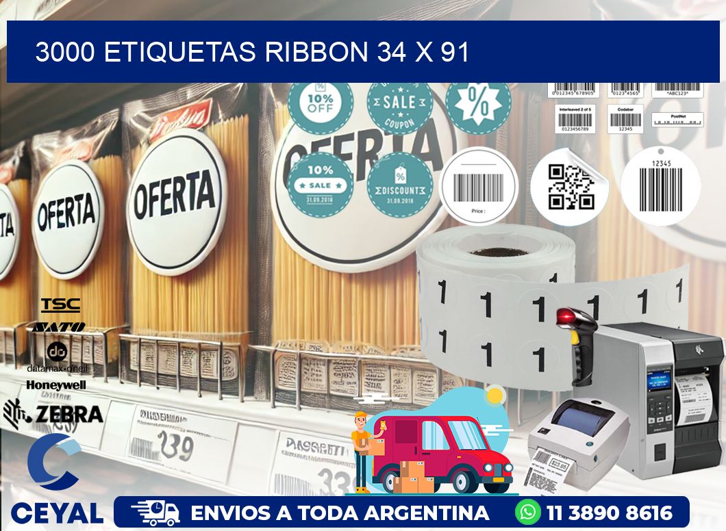 3000 ETIQUETAS RIBBON 34 x 91