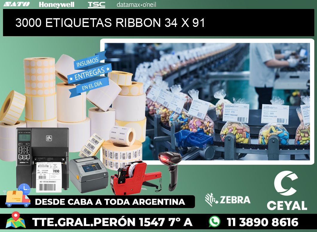 3000 ETIQUETAS RIBBON 34 x 91