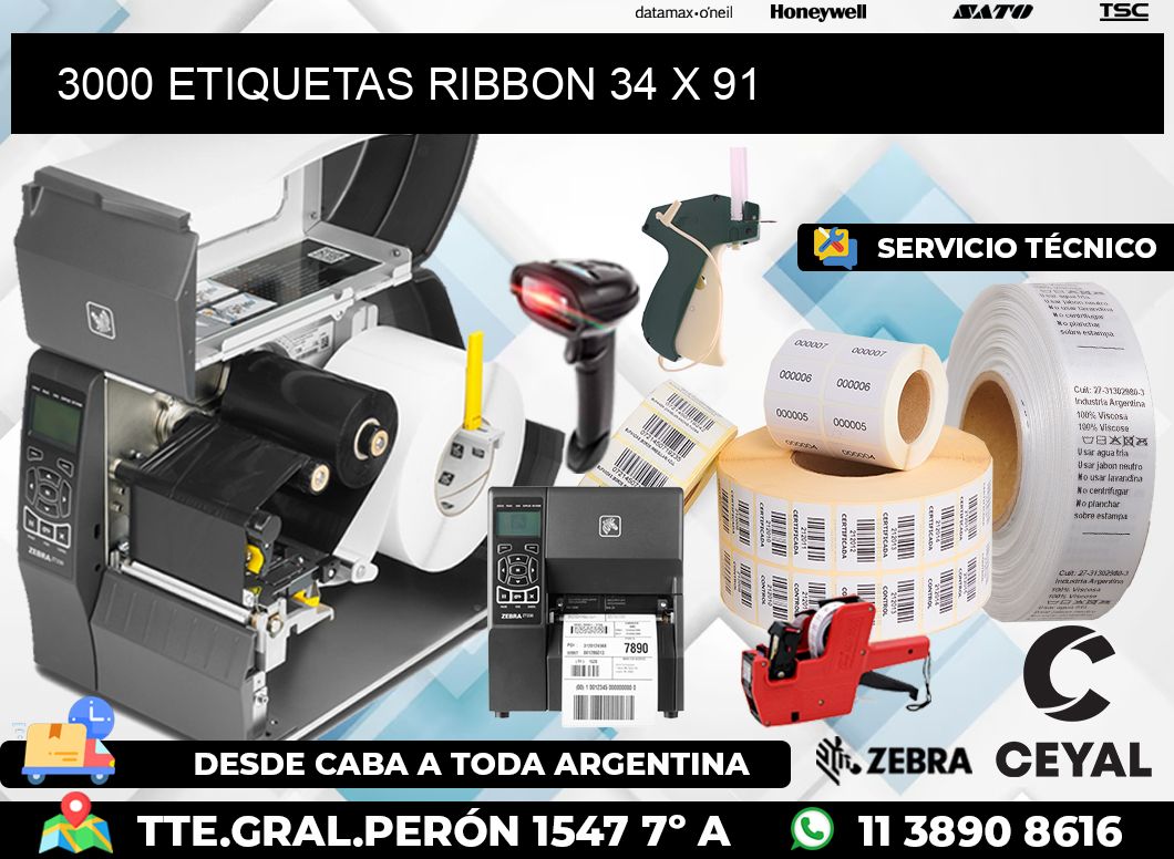 3000 ETIQUETAS RIBBON 34 x 91