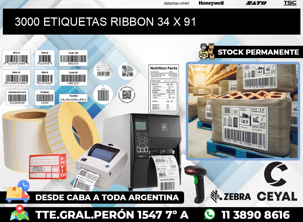 3000 ETIQUETAS RIBBON 34 x 91