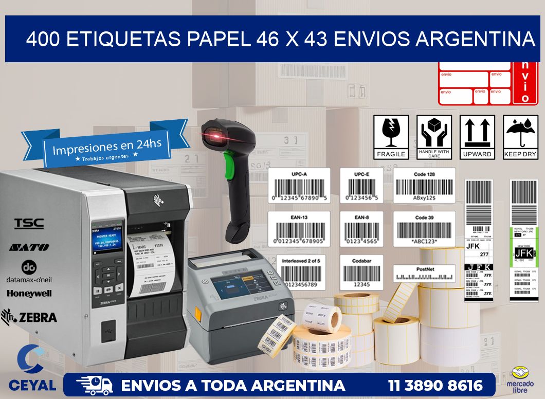 400 ETIQUETAS PAPEL 46 x 43 ENVIOS ARGENTINA