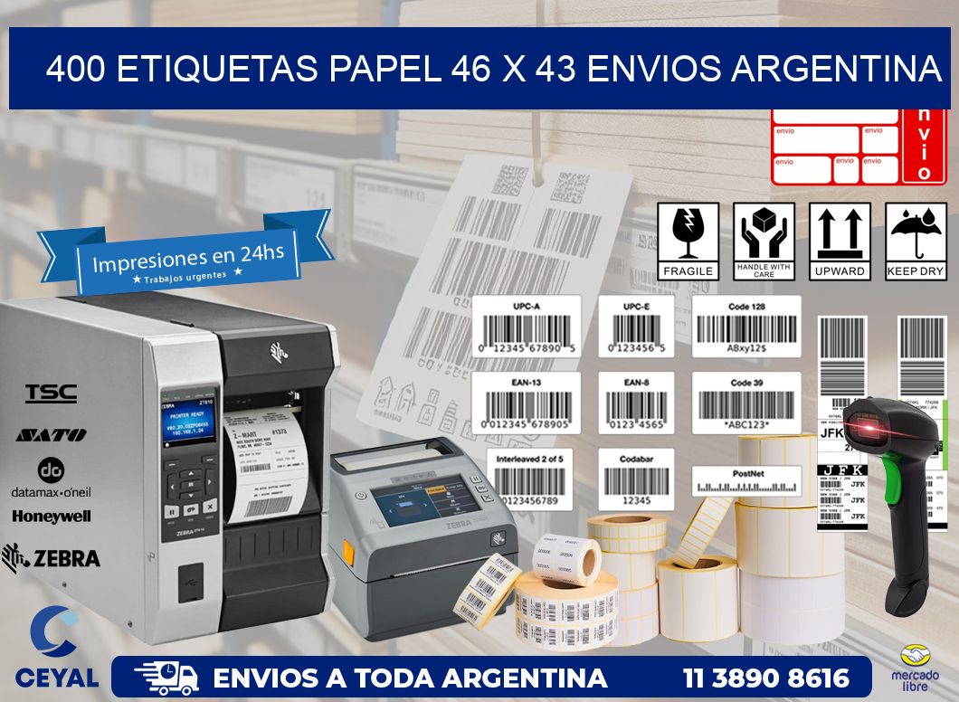 400 ETIQUETAS PAPEL 46 x 43 ENVIOS ARGENTINA