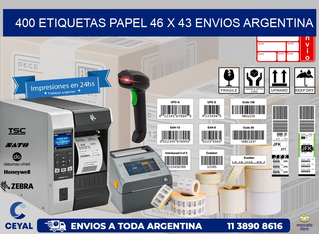 400 ETIQUETAS PAPEL 46 x 43 ENVIOS ARGENTINA