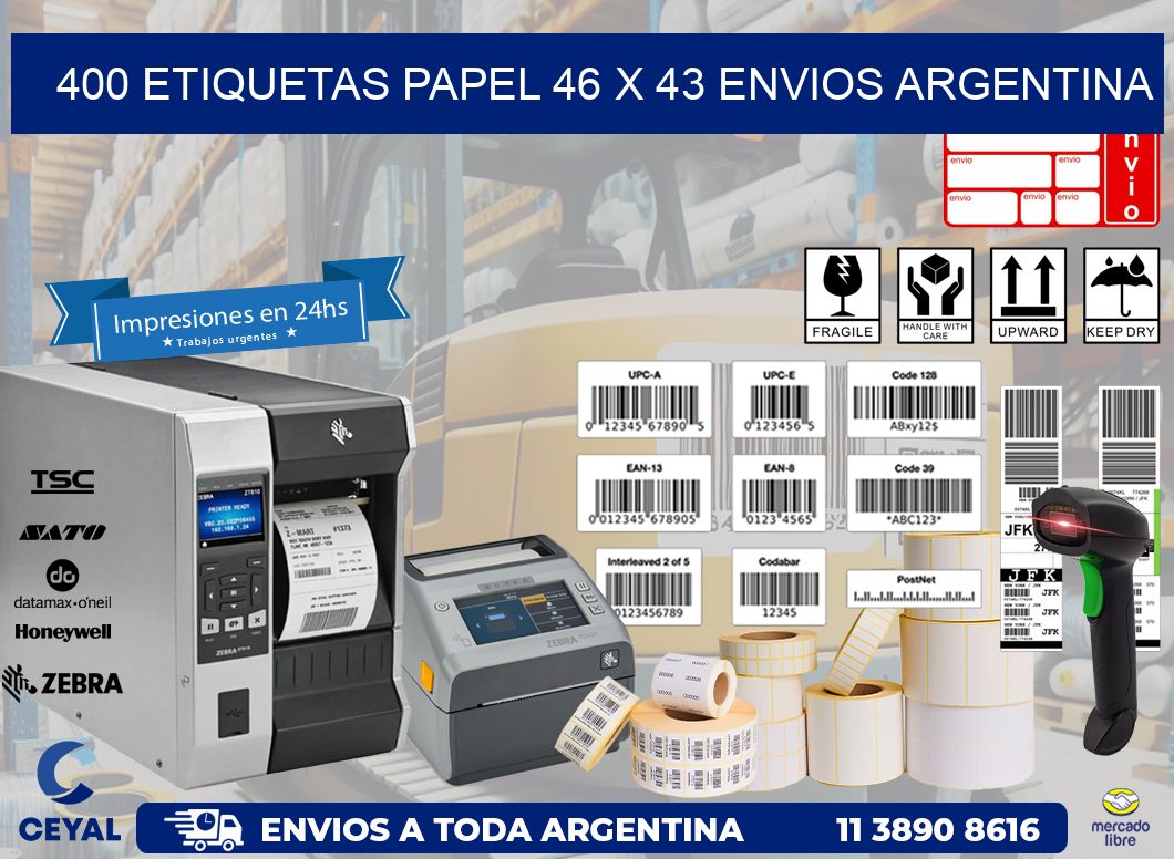 400 ETIQUETAS PAPEL 46 x 43 ENVIOS ARGENTINA