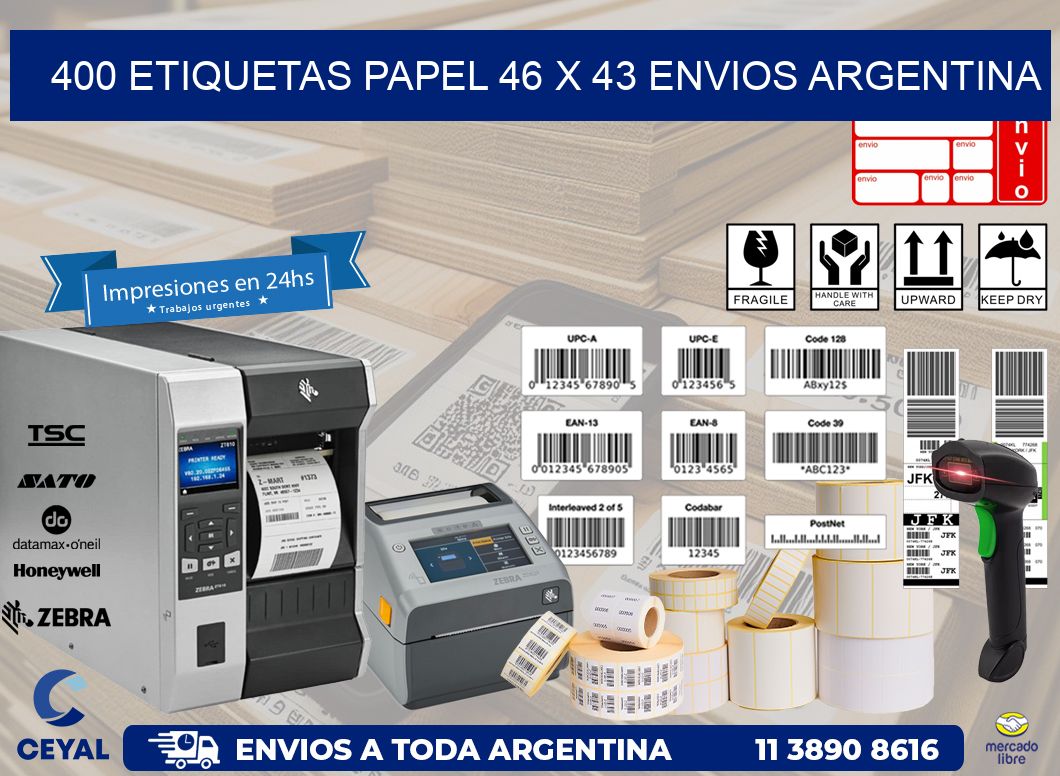 400 ETIQUETAS PAPEL 46 x 43 ENVIOS ARGENTINA