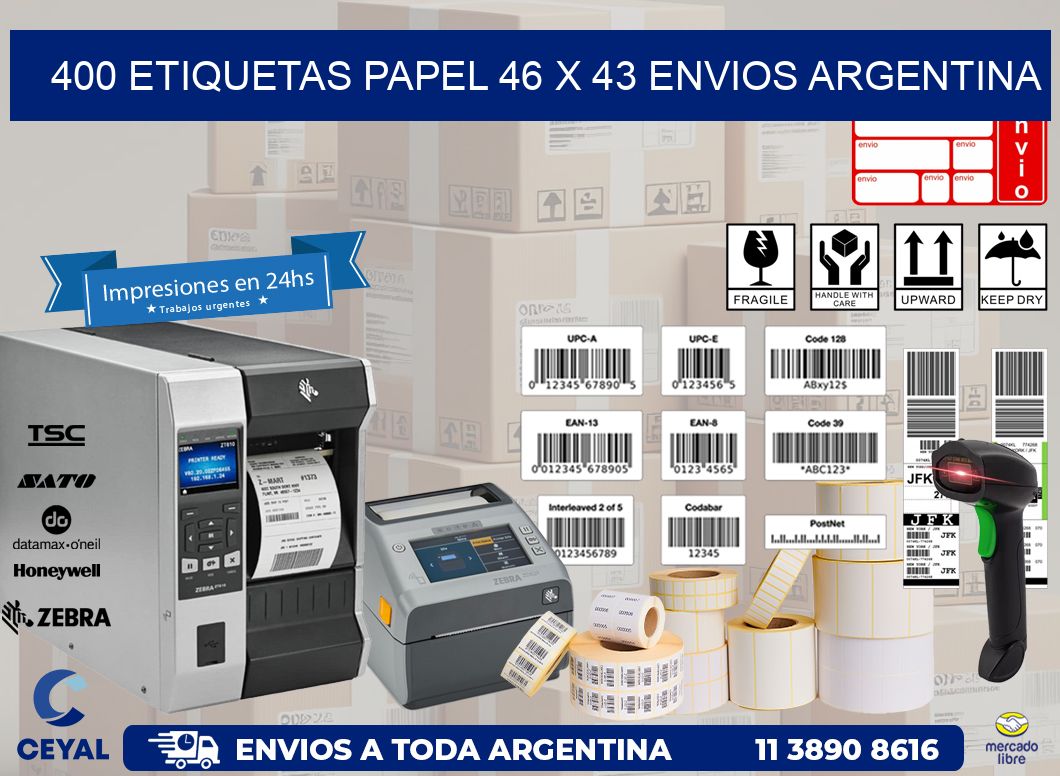 400 ETIQUETAS PAPEL 46 x 43 ENVIOS ARGENTINA