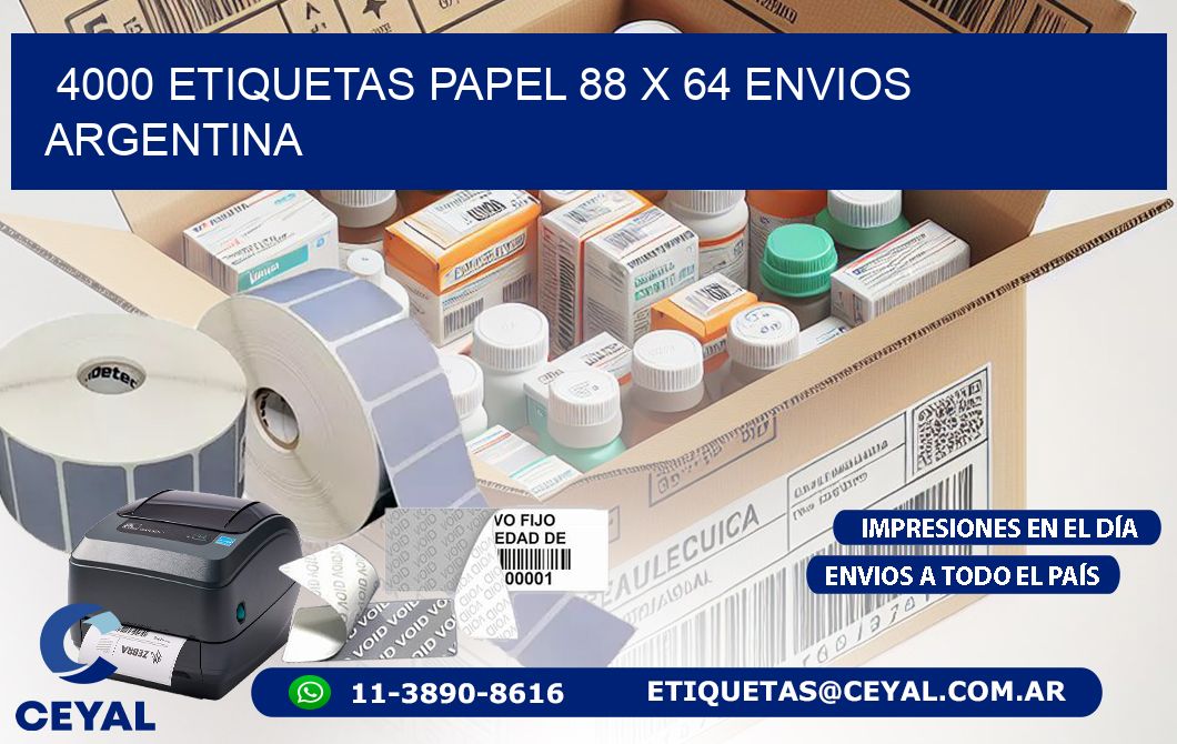 4000 ETIQUETAS PAPEL 88 x 64 ENVIOS ARGENTINA