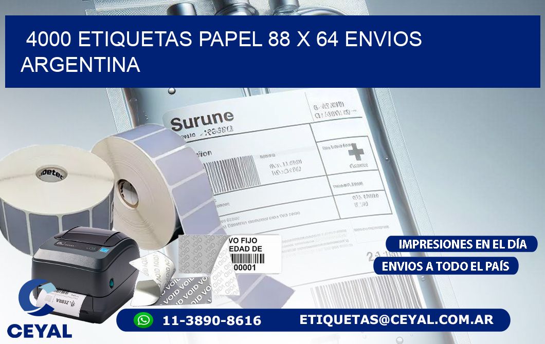 4000 ETIQUETAS PAPEL 88 x 64 ENVIOS ARGENTINA