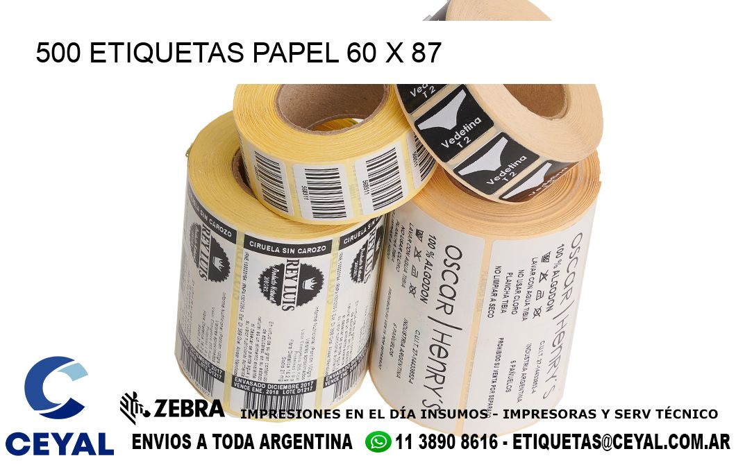 500 ETIQUETAS PAPEL 60 x 87