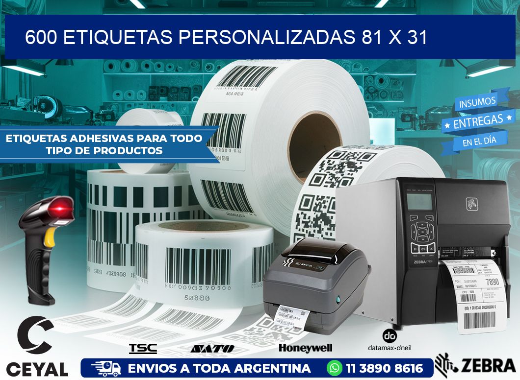 600 ETIQUETAS PERSONALIZADAS 81 x 31