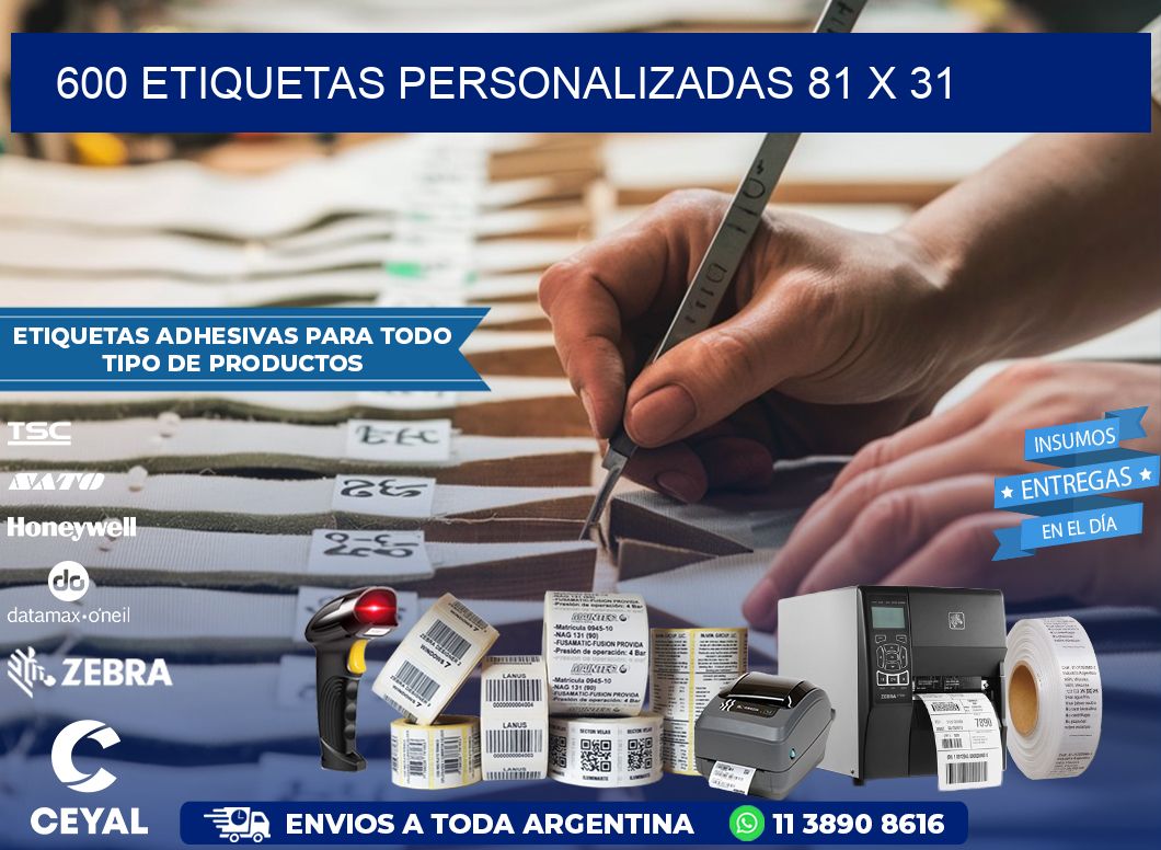 600 ETIQUETAS PERSONALIZADAS 81 x 31